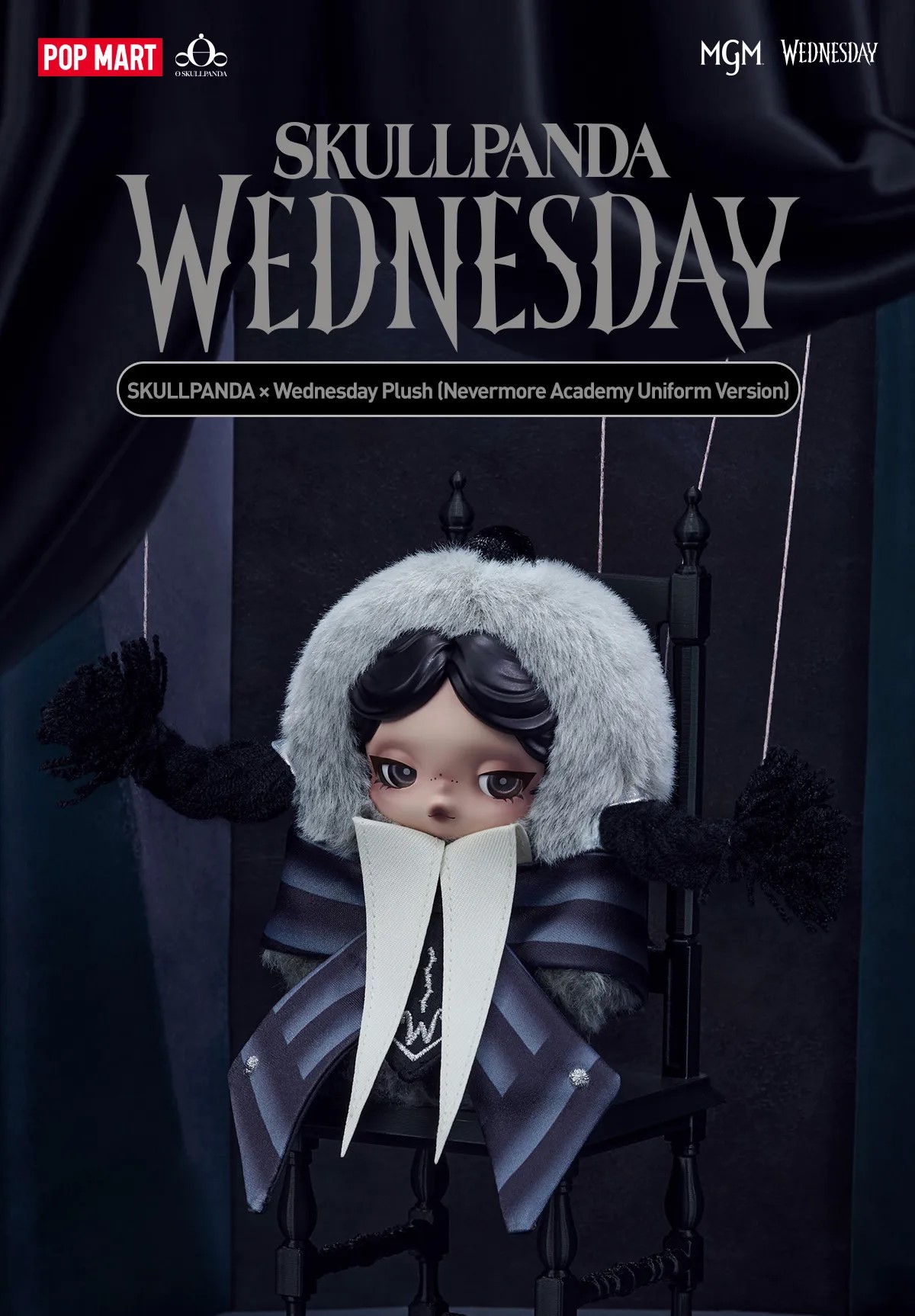 POP MART SKULLPANDA × WEDNESDAY PLUSH (NEVERMORE ACAGEMY UNIFROM VER.)